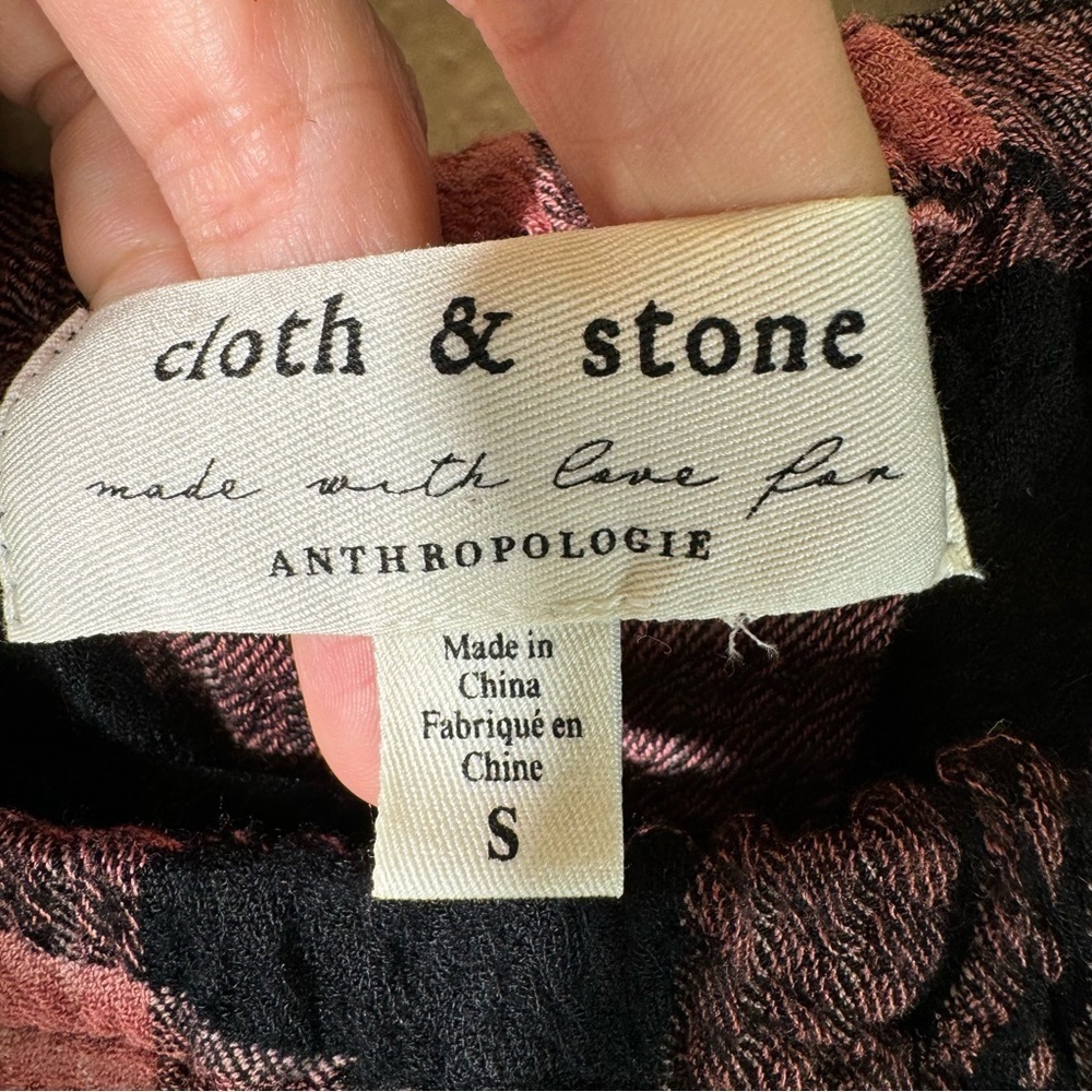 Anthropologie Cloth&Stone Plaid Daia Belted Tier Mini Dress Raglan Long Sleeves - Picture 3 of 16